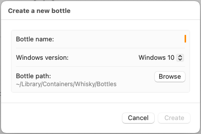 The new bottle options window