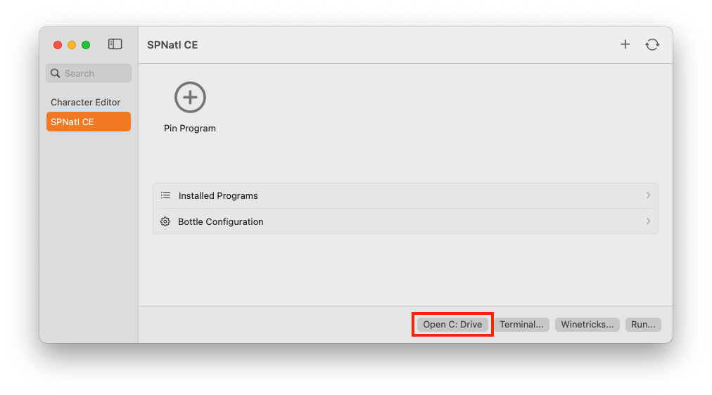 The location of the Open C: Drive button